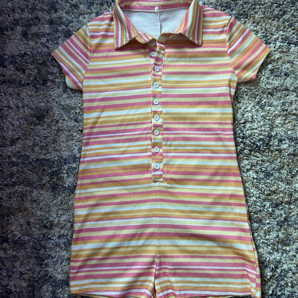 Striped Pink and Orange Button-Up Romper